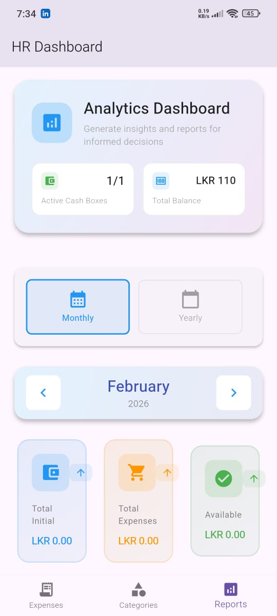 Office Petty Cash Flutter app expense logging screen